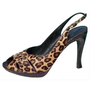 Donald Pliner Brown Gator Leather Hair Calf Shoe New Peep Toe Platform NWT $395